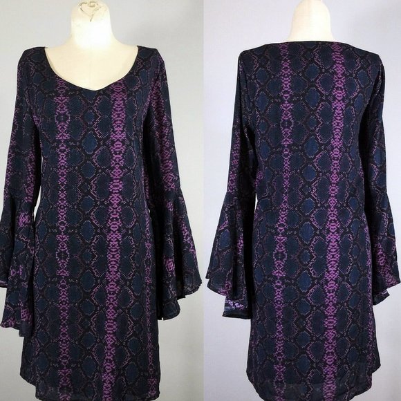 Blu Spero Boho Dress Sz Small Womens Blue Purple Trumpet Sleeve Goth Whimsigoth - Picture 1 of 9